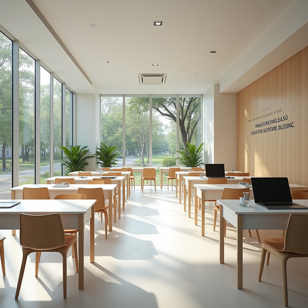 Bright modern learning space in Davao City with natural light and organized study materials on desks